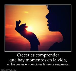 Crecer es comprender que hay momentos en la vida, en los cuales el silencio es la mejor respuesta.