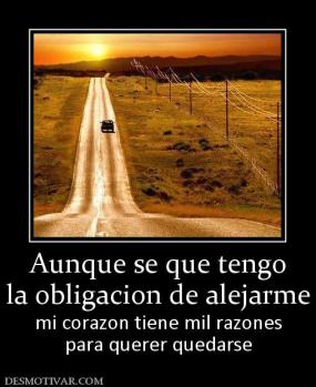 Aunque se que tengo la obligacion de alejarme mi corazon tiene mil razones para querer quedarse