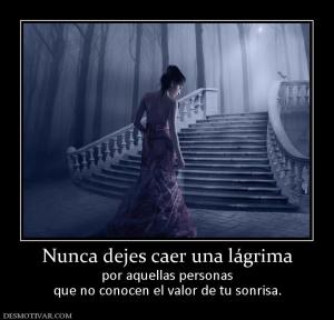 Nunca dejes caer una lágrima por aquellas personas que no conocen el valor de tu sonrisa.
