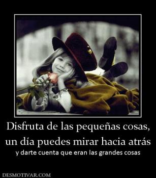 Disfruta de las pequeñas cosas, un día puedes mirar hacia atrás y darte cuenta que eran las grandes cosas