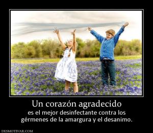 Un corazón agradecido es el mejor desinfectante contra los gérmenes de la amargura y el desanimo.