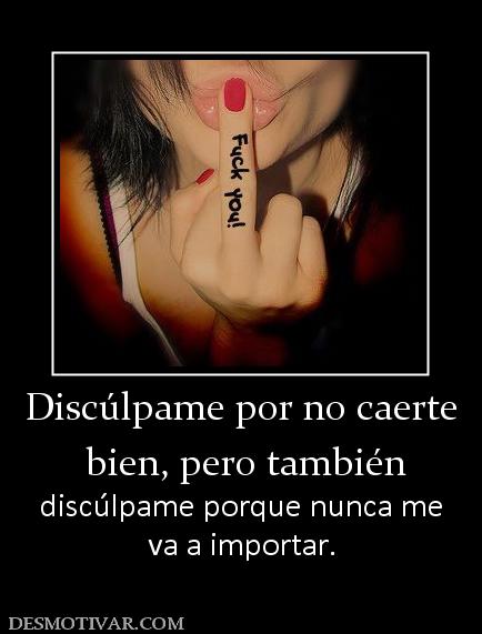 Discúlpame por no caerte  bien, pero también  discúlpame porque nunca me va a importar.