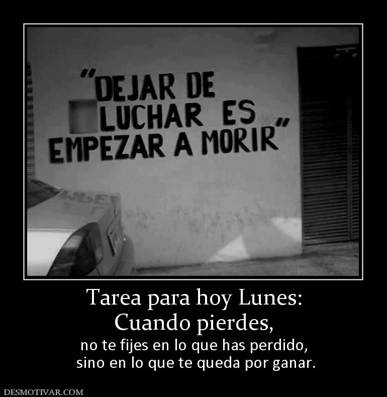 Tarea para hoy Lunes: Cuando pierdes, no te fijes en lo que has perdido,  sino en lo que te queda por ganar.