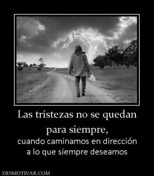 Las tristezas no se quedan para siempre,  cuando caminamos en dirección a lo que siempre deseamos