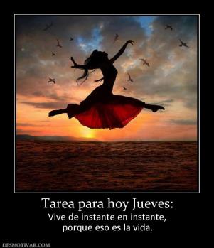 Tarea para hoy Jueves: Vive de instante en instante, porque eso es la vida.