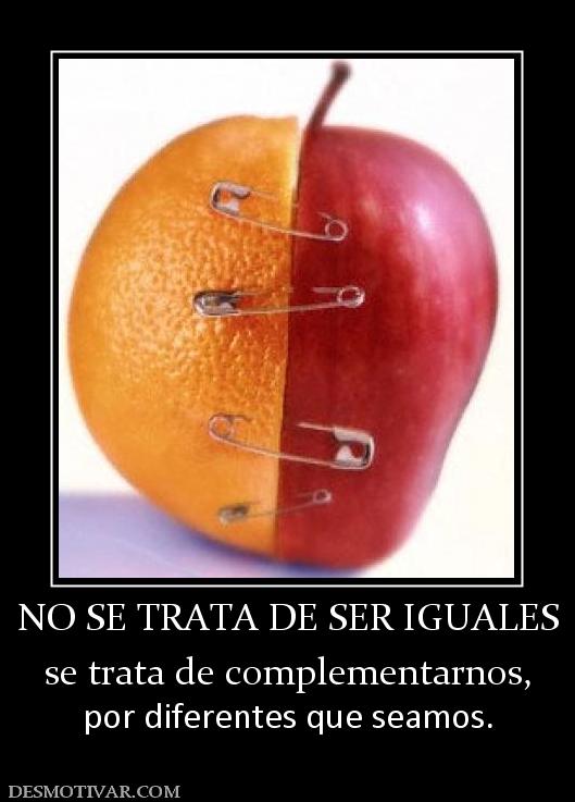NO SE TRATA DE SER IGUALES se trata de complementarnos, por diferentes que seamos.