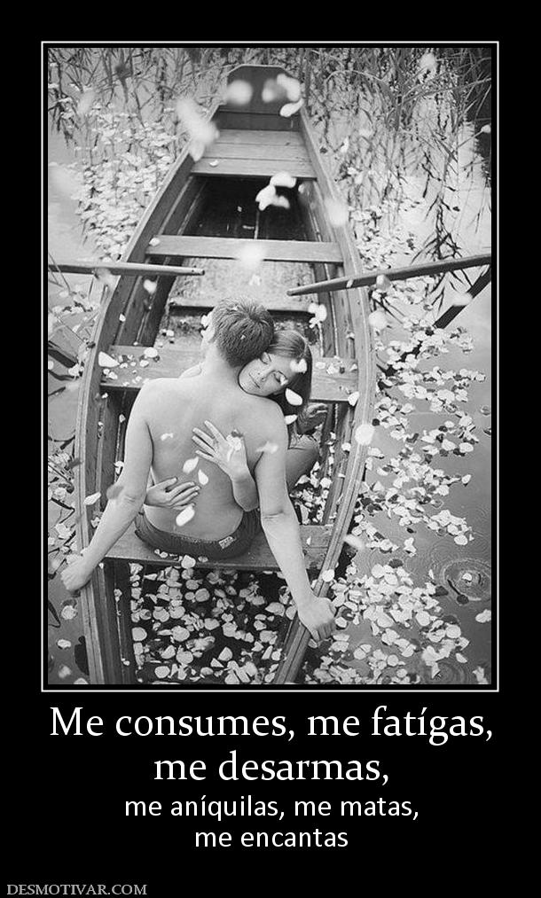 Me consumes, me fatígas, me desarmas,  me aníquilas, me matas, me encantas