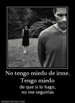 No tengo miedo de irme. Tengo miedo de que si lo hago, no me seguirías