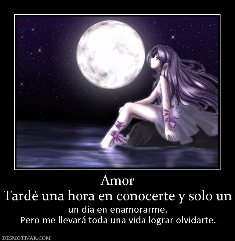 Amor Tardé una hora en conocerte y solo un  un día en enamorarme. Pero me llevará toda una vida lograr olvidarte.