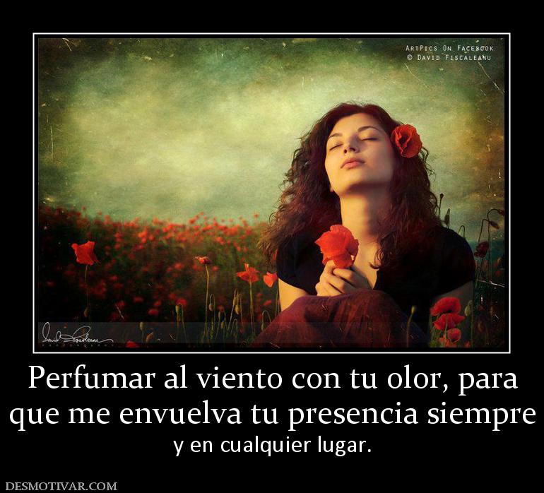 Perfumar al viento con tu olor, para que me envuelva tu presencia siempre y en cualquier lugar.