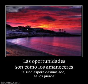 Las oportunidades son como los amaneceres si uno espera desmasiado, se los pierde