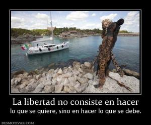 La libertad no consiste en hacer lo que se quiere, sino en hacer lo que se debe.