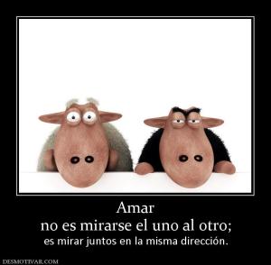 Amar no es mirarse el uno al otro; es mirar juntos en la misma dirección.