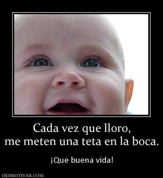 Cada vez que lloro, me meten una teta en la boca.  ¡Que buena vida!