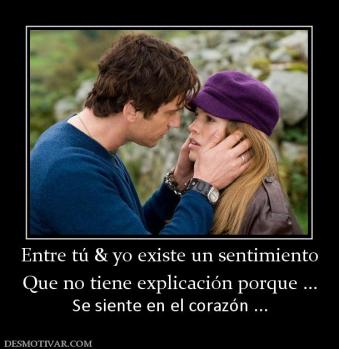 Entre tú & yo existe un sentimiento Que no tiene explicación porque ... Se siente en el corazón ...