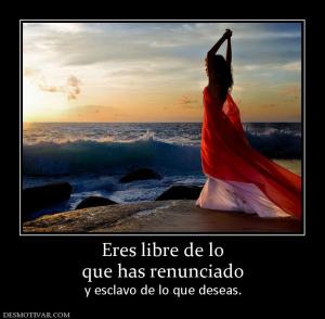 Eres libre de lo que has renunciado y esclavo de lo que deseas.