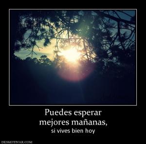 Puedes esperar mejores mañanas, si vives bien hoy