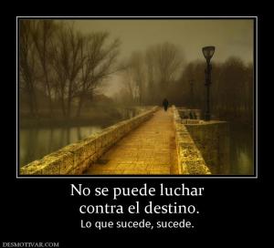 No se puede luchar  contra el destino. Lo que sucede, sucede.