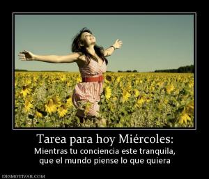 Tarea para hoy Miércoles: Mientras tu conciencia este tranquila, que el mundo piense lo que quiera