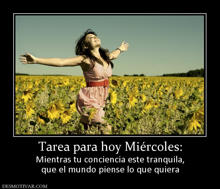 Tarea para hoy Miércoles: Mientras tu conciencia este tranquila, que el mundo piense lo que quiera