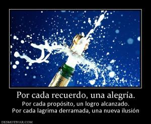 Por cada recuerdo, una alegría. Por cada propósito, un logro alcanzado. Por cada lagrima derramada, una nueva ilusión
