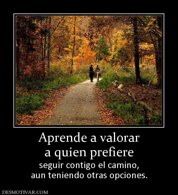 Aprende a valorar a quien prefiere seguir contigo el camino, aun teniendo otras opciones.