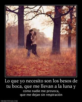 Lo que yo necesito son los besos de tu boca, que me llevan a la luna y como nadie me provoca, que me dejan sin respiración