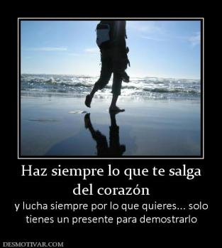 Haz siempre lo que te salga del corazón y lucha siempre por lo que quieres... solo tienes un presente para demostrarlo