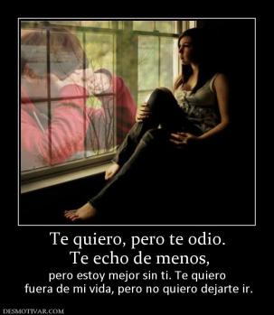 Te quiero, pero te odio.  Te echo de menos,  pero estoy mejor sin ti. Te quiero  fuera de mi vida, pero no quiero dejarte ir.