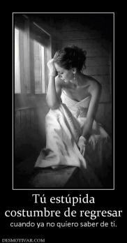 Tú estúpida costumbre de regresar cuando ya no quiero saber de ti.