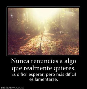 Nunca renuncies a algo que realmente quieres.  Es difícil esperar, pero más difícil es lamentarse.