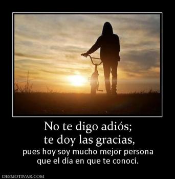 No te digo adiós;  te doy las gracias,  pues hoy soy mucho mejor persona que el día en que te conocí.