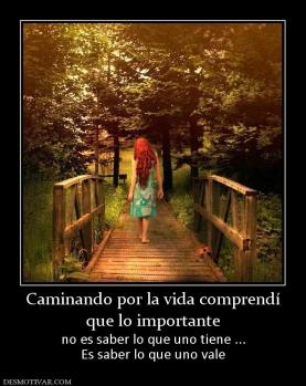 Caminando por la vida comprendí que lo importante no es saber lo que uno tiene ... Es saber lo que uno vale