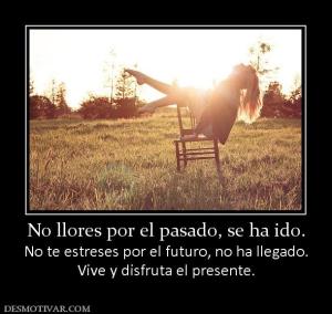 No llores por el pasado, se ha ido. No te estreses por el futuro, no ha llegado. Vive y disfruta el presente.