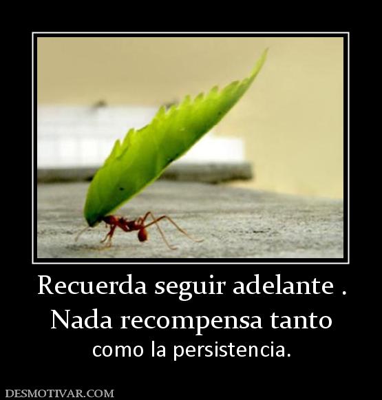 Recuerda seguir adelante . Nada recompensa tanto como la persistencia.