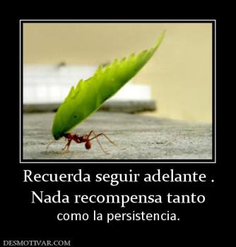 Recuerda seguir adelante . Nada recompensa tanto como la persistencia.