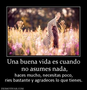 Una buena vida es cuando  no asumes nada, haces mucho, necesitas poco, ries bastante y agradeces lo que tienes.
