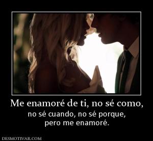 Me enamoré de ti, no sé como, no sé cuando, no sé porque, pero me enamoré.