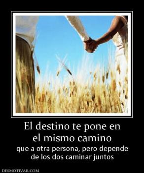 El destino te pone en el mismo camino  que a otra persona, pero depende de los dos caminar juntos