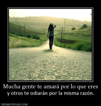 Mucha gente te amará por lo que eres y otros te odiarán por la misma razón.