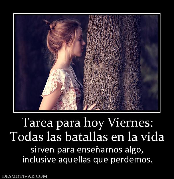 Tarea para hoy Viernes: Todas las batallas en la vida sirven para enseñarnos algo, inclusive aquellas que perdemos.