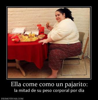 Ella come como un pajarito: la mitad de su peso corporal por día