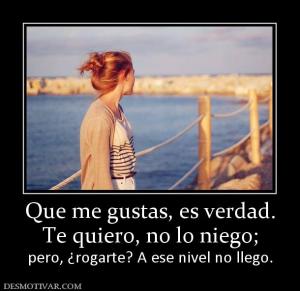 Que me gustas, es verdad. Te quiero, no lo niego; pero, ¿rogarte? A ese nivel no llego.