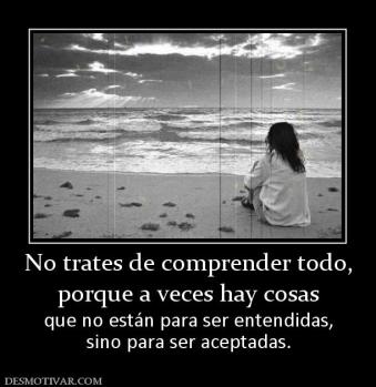 No trates de comprender todo, porque a veces hay cosas que no están para ser entendidas, sino para ser aceptadas.