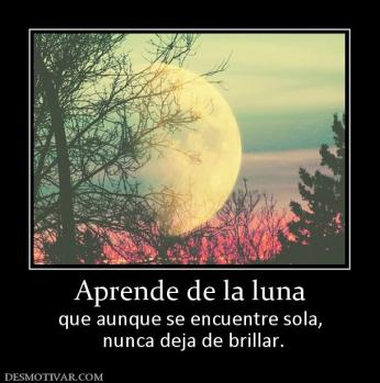 Aprende de la luna que aunque se encuentre sola,  nunca deja de brillar.