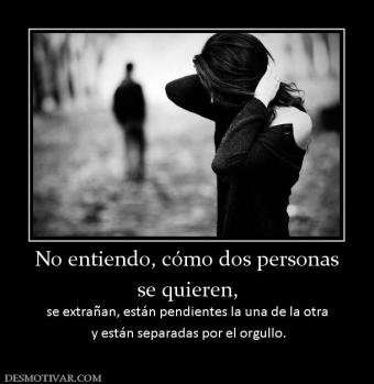 No entiendo, cómo dos personas se quieren, se extrañan, están pendientes la una de la otra  y están separadas por el orgullo.