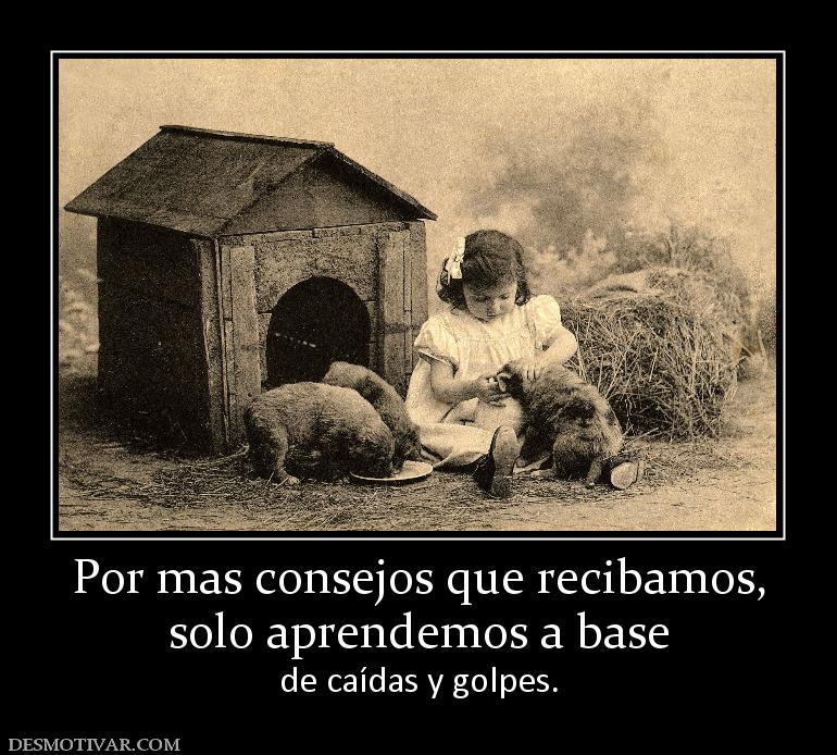 Por mas consejos que recibamos, solo aprendemos a base  de caídas y golpes.