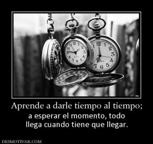 Aprende a darle tiempo al tiempo; a esperar el momento, todo llega cuando tiene que llegar.