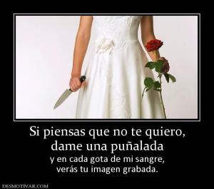 Si piensas que no te quiero, dame una puñalada y en cada gota de mi sangre, verás tu imagen grabada.