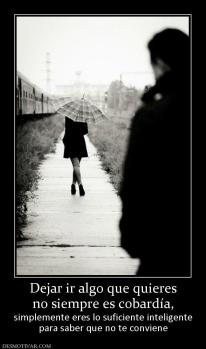 Dejar ir algo que quieres no siempre es cobardía,  simplemente eres lo suficiente inteligente para saber que no te conviene
